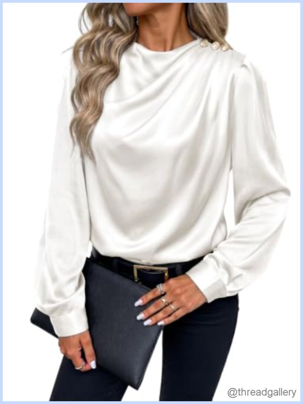 Satin Mock Neck Blouse Long Sleeve Dressy Casual Top
